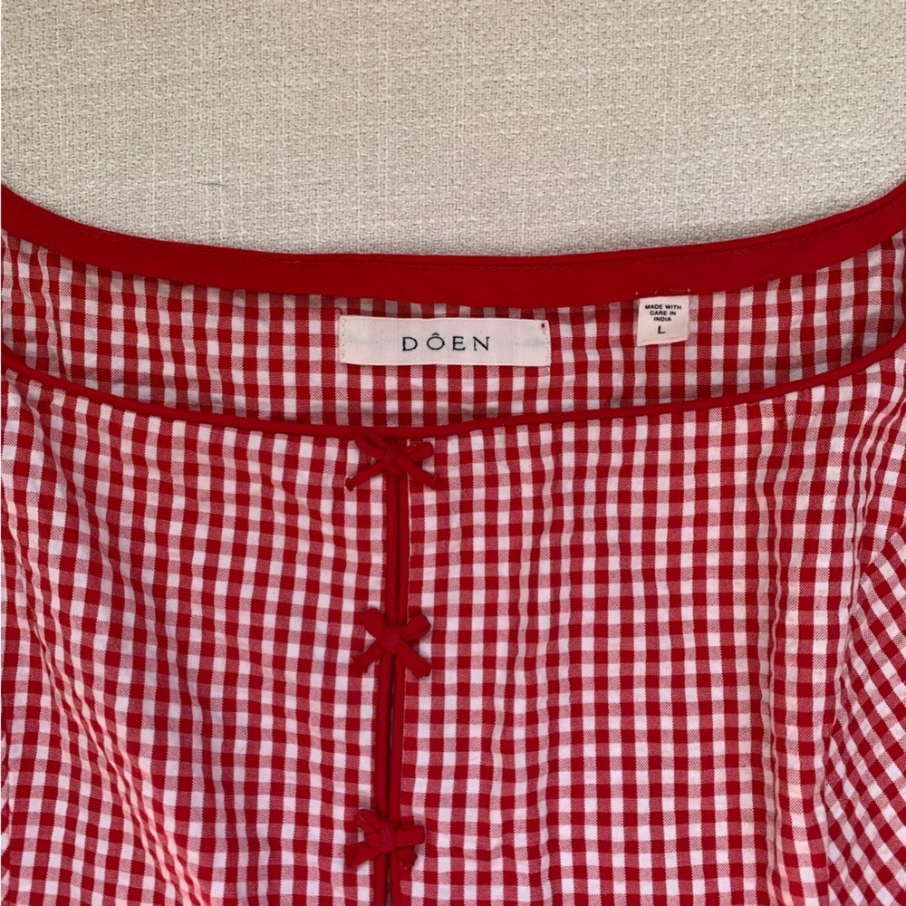 Doen Delaney Cotton Bow A Line Midi Maxi Dress Red Rouje La Maddalena Gingham - Picture 11 of 15